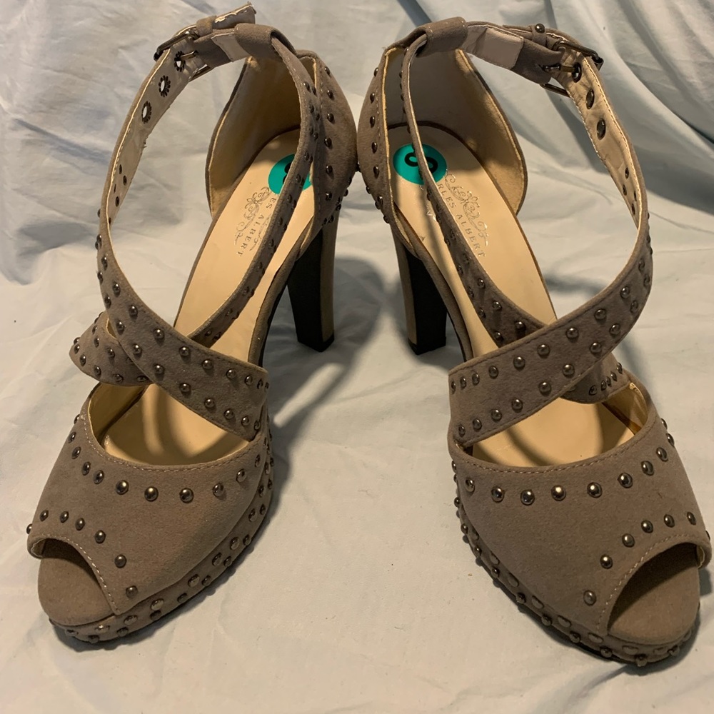 Size 8 Charles Albert grey studded platform heel brand new